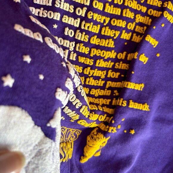 vtg 80s Jesus Messiah purple crewneck sweatshirt size L puff paint double sided - Picture 14 of 14